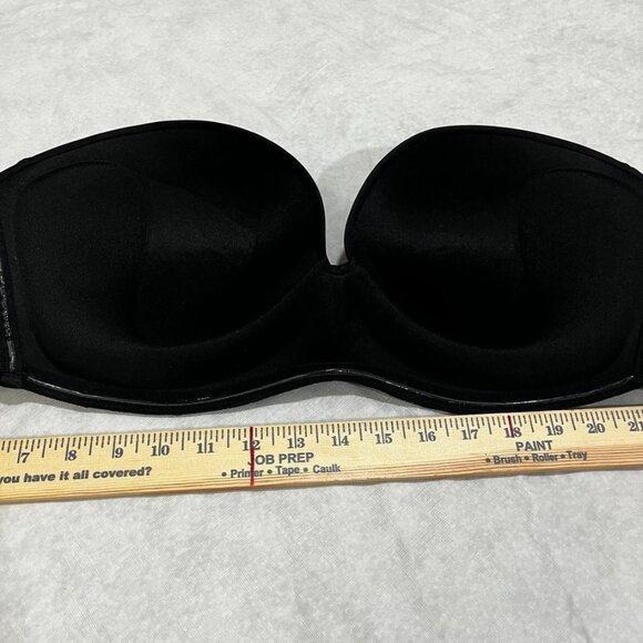 Black Strapless Lace Balconette Bra Structured Push-Up Underwire Top 36E - Picture 5 of 16